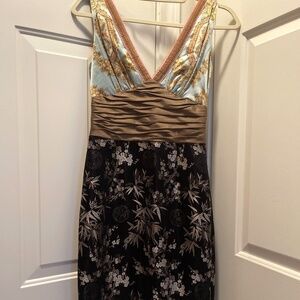 Women's Cocktail Dress Phoebe Couture Sheath Oriental Print Silk Size 0